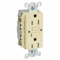 HUBBELL GFCI Receptacle: Duplex, 5-15, Ivory, GFCI, 125V AC, 15 A, 2 Pole / 3 Wire (MPN GFRTR15I)