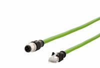 METZ CONNECT M12 Cable: Cat5/PROFINET, M12 Plug Male Straight x RJ45 Male Straight, 5 m Lg, PUR, D (MPN 142M1D15050). Key specifications — Brand: METZ CONNECT; Cable Jacket Color: Green; End 1 Coding: D; End 2 Coding: D; IP Rating: IPX0; Performance Category: Cat5; PROFINET.