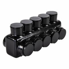 POLARIS Multitap Connector: 5 Port, Double-Sided Entry, 6 AWG – 350 kcmil Wire Size, Black (MPN IPLD350-5B). Key specifications — Body Material: Aluminum; Brand: POLARIS.