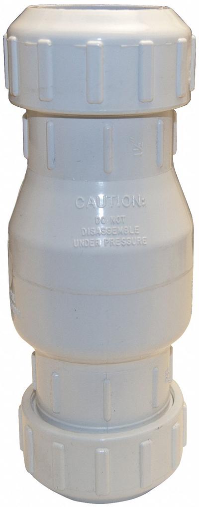 ZOELLER Check Valve: Swing, Inline Valve Body, 1 1/2 in Pipe Size, For Water Media - PVC Swing Check Valves