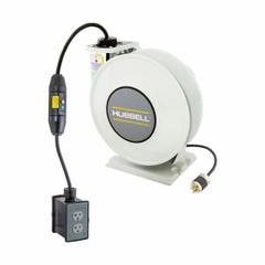 HUBBELL WIRING DEVICE-KELLEMS Extension Cord Reel: Ratchet Lock, 35 ft Cord Lg, 12 AWG, SJO, 5-20P (MPN HBLI35123GF220M1). Key specifications — Retractable Cord Ending NEMA Configuration: 5-20R; Feeder Cord Ending NEMA Configuration: 5-20P; Brand: HUBBELL WIRING DEVICE-KELLEMS.