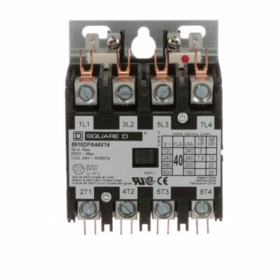 SQUARE D Definite Purpose Magnetic Contactor: 4 Poles, 24V AC, 40 A - Non-Reversing Definite Purpose Contactors