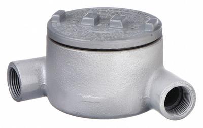 APPLETON ELECTRIC Conduit Outlet Body: Iron, Triple Coat Epoxy Coating, GR, 3/4 in Trade Size - N Round Body - 90° Elbow Type