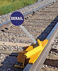 ALDON Rail Track Derailer: Derailer, Two-Way Hinged, 10 mph Speed - Max, Sign Included, Sign Holder (MPN 4014-18-6D). Key specifications — attr1385012: ALDON; attr1385058: Derailer; attr1385021: Two-Way Hinged; attr1385034: Sign Holder.