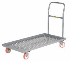 LITTLE GIANT Platform Truck: 1,600 lb, 36 in L x 24 in W x 9 in H Deck, Perforated, 12 ga Deck, Std (MPN T-510-P-LU). Key specifications — Side Panel Type: No Side Panels; Brand: LITTLE GIANT; Color: Gray; Caster/Wheel Configuration: (2) Swivel.