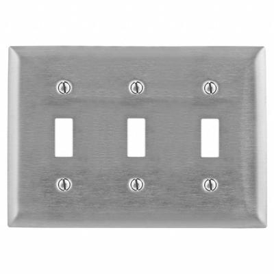 HUBBELL Wall Plate: Toggle, 3 Gang, Silver - General Purpose Wall Plates