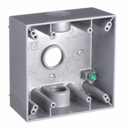 BELL Electrical Box: Aluminum, Square, 2 Gangs, 3/4 in Hub Size, 32 cu in Capacity - Aluminum Weatherproof Electrical Boxes