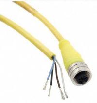Cordset: M12 Female Straight X Bare Wire, 4 Pins, Yellow, PVC, 2 m Cable Lg, 4 A Max Current (A) (MPN 804000A09M020). Key specifications — Cable Jacket Color: Yellow; End 1 Gender: Female; End 1 Mounting Orientation: Straight; End 2 Connection Type: Bare Wire; IP Rating: IP67; Brand: BRAD HARRISON; NEMA Rating: 6P; Wire Size: 22 AWG.
