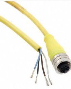 Cordset: M12 Female Straight X Bare Wire, 4 Pins, Yellow, PVC, 2 m Cable Lg, 4 A Max Current (A) (MPN 804000A09M020). Key specifications — Cable Jacket Color: Yellow; End 1 Gender: Female; End 1 Mounting Orientation: Straight; End 2 Connection Type: Bare Wire; IP Rating: IP67; Brand: BRAD HARRISON; NEMA Rating: 6P; Wire Size: 22 AWG.