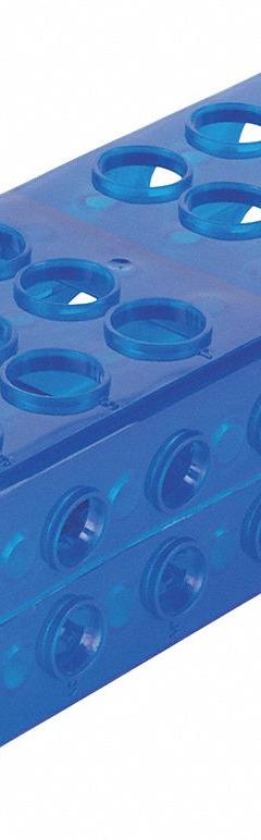 Tube Rack: Polypropylene, Blue, 12 Compartments, Benchtop (MPN 120684). Key specifications — Material: Polypropylene; Mounting Location: Benchtop; Color: Blue; Product Type: Test Tube Rack; Total Holding Capacity: (18) Wells (Side D); Brand: HEATHROW SCIENTIFIC.