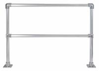 HOLLAENDER Handrail Section: Toe Board Not Included, 5 in x 5 in, Floor Mounted Rail Mounting, Round (MPN 50230). Key specifications — Product Type: Handrail Section; Brand: HOLLAENDER; Color: Silver; Handrail Shape: Round; Material: Aluminum; Number of Rail Levels: 2; Rail Mounting Style: Floor Mounted.