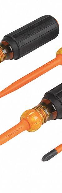 KLEIN TOOLS Slim-Tip Insulated Screwdriver Set: 1-10 Pieces, 4 Pieces, Phillips/Slotted/Square Tip (MPN 33734INS). Key specifications — attr1205274: KLEIN TOOLS; attr1205269: 3/16 in.