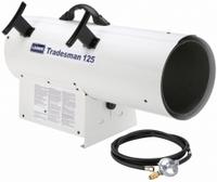 L.B. WHITE Portable Gas Torpedo Heater: 125,000 BtuH Heating Capacity Output, Propane, Electric (MPN Tradesman 125). Key specifications — Brand: L.B. WHITE; Key Features: On/Off Switch; Overall Dimensions - H x W x D: 16 in x 12 in x 25-9/16 in.