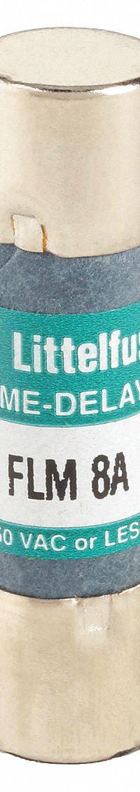 LITTELFUSE Fuse: FLM Series, Midget, Time-Delay, 8 A, 250 V AC, 13/32 in x 1 1/2 in, Non-Indicating (MPN FLM008). Key specifications — Series: FLM; Brand: LITTELFUSE.