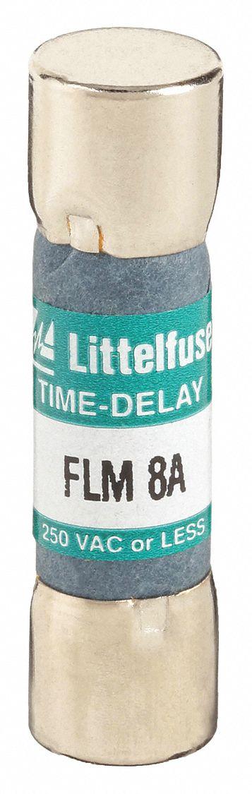LITTELFUSE Fuse: FLM Series, Midget, Time-Delay, 8 A, 250 V AC, 13/32 in x 1 1/2 in - Time-Delay Cylindrical Fuses