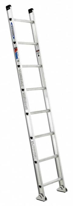 WERNER Straight Ladder: 8 ft Ladder Size, Aluminum, 300 lb Load Capacity, 15 lb Wt, 8 Rungs (MPN D1508-1). Key specifications — Color: Silver; Brand: WERNER; Included Features: Mar-Resistant End Caps; Shoe Type: Slip-Resistant.