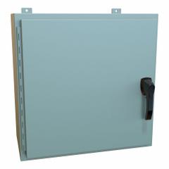 HAMMOND Enclosure: Steel, 24 in x 24 in x 12 in, NEMA 12/13/3R/4, Solid Cover, Hinged (MPN HW242412GYHK). Key specifications — Closure Method: Handle; Brand: HAMMOND; Knockouts: Not Included.