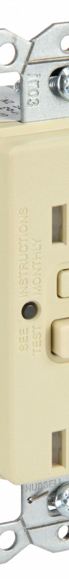 HUBBELL GFCI Receptacle: Duplex, 5-20, Ivory, GFCI, 125V AC, 20 A, 2 Pole / 3 Wire (MPN GFRTR20I)