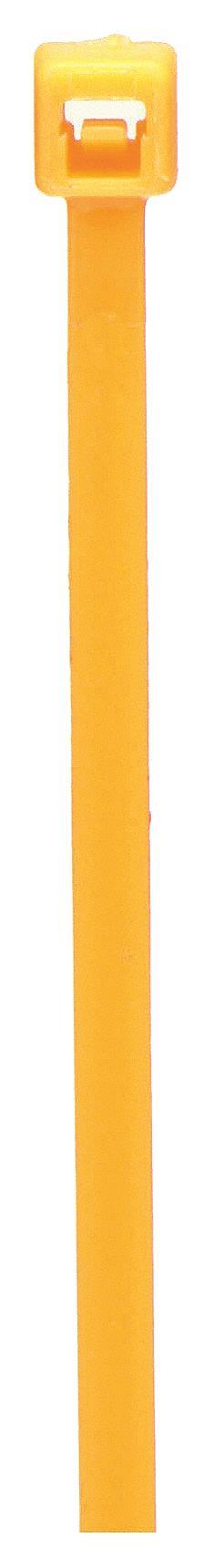 GRAINGER Cable Tie: 4 in Nominal Lg, 7/8 in Nominal Max. Bundle Dia., 0.1 in Wd, Outdoor Use, 100 PK (MPN 36J205). Key specifications — Brand: GRAINGER; Outdoor Use: Yes; Color: Yellow.
