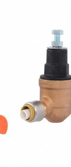 SHARKBITE Pressure Regulating Valve: Push to Connect x Push-To-Connect, 1/2 in Pipe Size, Brass (MPN PVA08P-DSB-60). Key specifications — Brand: SHARKBITE; Union Type: No Union; Low-Lead Compliance: Low-Lead Compliant.