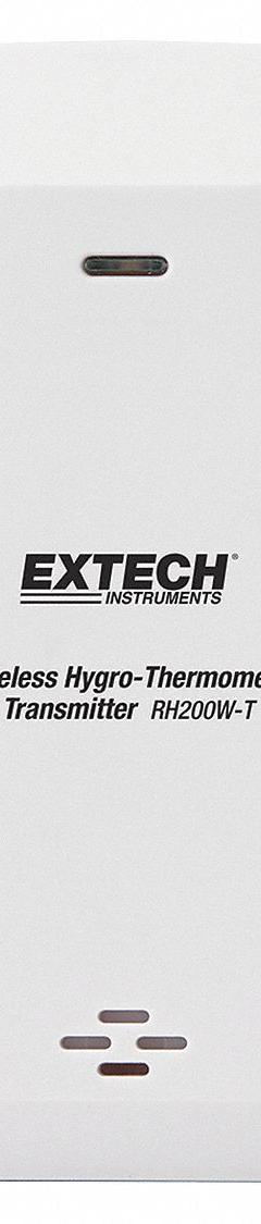 EXTECH Wireless Thermometer Transmitter: -40°F to 140°F /-40°C to 60°C, 98 ft Transmission, Battery (MPN RH200W-T). Key specifications — Transmission Range: 98 ft; Brand: EXTECH.