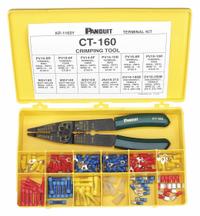 PANDUIT Wire Terminal Kit: 147 Pieces, 22 AWG – 10 AWG Wire Sizes, Crimping Tool (MPN KP-1165Y). Key specifications — Manufacturer Part Number: KP-1165Y; Brand: PANDUIT; Includes: (5) JN418-212 Nylon Wire Joints; Tool Included: Crimping Tool.