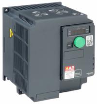 SCHNEIDER Variable Frequency Drive: In Phase Three, Out Phase Three, 5 hp, IP20, No Bypass, Compact (MPN ATV320U40M3C). Key specifications — Style: Compact; Color: Black/Blue/Gray; Output Phase: Three.