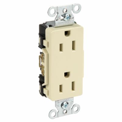 HUBBELL Receptacle: Decorator Duplex, 5-15, Ivory, 125V AC, 15 A, 2 Pole / 3 Wire (MPN DR15I) - General Purpose Receptacles