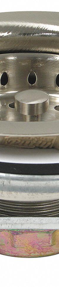 PERFECT PUTTY Strainer: Stainless Steel, Brushed Nickel, 2 1/2 in Overall Ht, 4 1/2 in Overall Dia (MPN 59-3142). Key specifications — Product Type: Sink Drain; Brand: PERFECT PUTTY; Finish: Brushed Nickel; Material: Stainless Steel; Includes: Mounting Hardware.