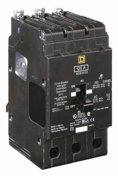 SQUARE D Miniature Circuit Breaker: 125 A, 277/480V AC, Three Phase, 18kA at 277/480V AC, 3 Poles (MPN EDB34125). Key specifications — Phase: Three; Amps: 125 A; AC Voltage Rating: 277/480V AC; Max. AIR Rating: 18kA at 277/480V AC; For Use With: Square D NF Panelboards; Brand: SQUARE D.