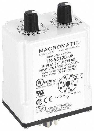 MACROMATIC Single Function Time Delay Relay: Socket Mounted, 24V AC/DC, 10 A - Socket-Mounted Relays