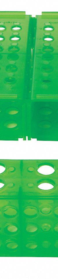 Tube Rack: Polypropylene, Green, 12 Compartments, Benchtop (MPN 120686). Key specifications — Material: Polypropylene; Mounting Location: Benchtop; Color: Green; Product Type: Test Tube Rack; Total Holding Capacity: (12) Wells (Side C); Brand: HEATHROW SCIENTIFIC.