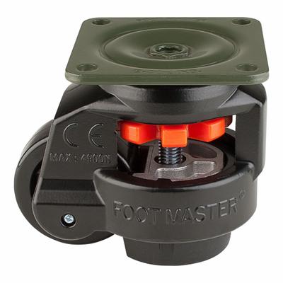 FOOT MASTER Plate Caster: Nylon Tread, 63 mm Wheel Dia, 103 mm Mounting Ht - General Purpose Leveling Plate Casters