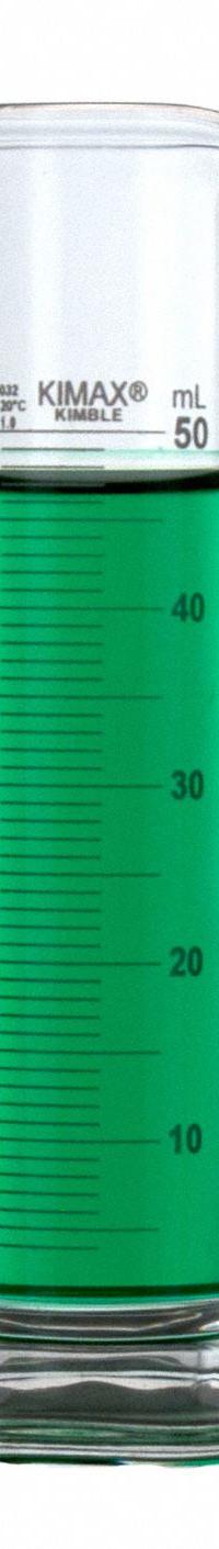 KIMBLE Graduated Cylinder: 50 mL, B, To Deliver (TD), 1 mL Graduation Increments - mL, 4 mL – 50 mL (MPN 20032-50). Key specifications — ASTM Specification: E438-92 (2011); Brand: KIMBLE; USP Specification: Type I; Closure Included: No; Includes: (2) Pour Outs.