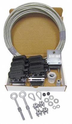 GLEASON Festoon System Kit: Wire Rope, 44 ft – 74 ft, 89 ft Min Cable/Hose Required, Round (MPN FR04-10). Key specifications — Brand: GLEASON; Compatible Cable Type: Round; Included Components: Trolleys; Track Type: Wire Rope.