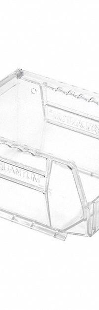 QUANTUM STORAGE SYSTEMS Plastic Bin: 4 1/8 in x 5 3/8 in x 3 in, Clear, Label Holder Included, 250°F (MPN QUS210CC). Key specifications — Brand: QUANTUM STORAGE SYSTEMS; % Recycled Content: 0%.