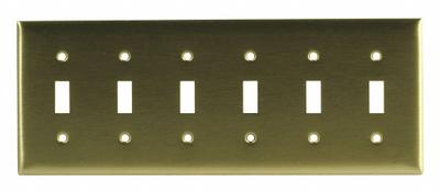 HUBBELL Wall Plate: Toggle, 6 Gang, Brass - General Purpose Wall Plates