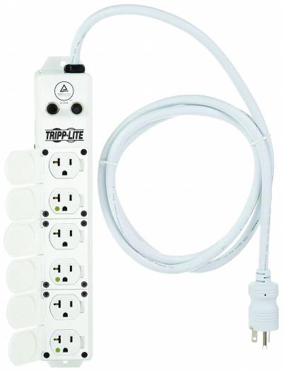 TRIPP LITE Outlet Strip: 6 Outlets, 7 ft Cord Lg, 20 A Current, UL 1363A, White, 5-20P - Healthcare Power Strips