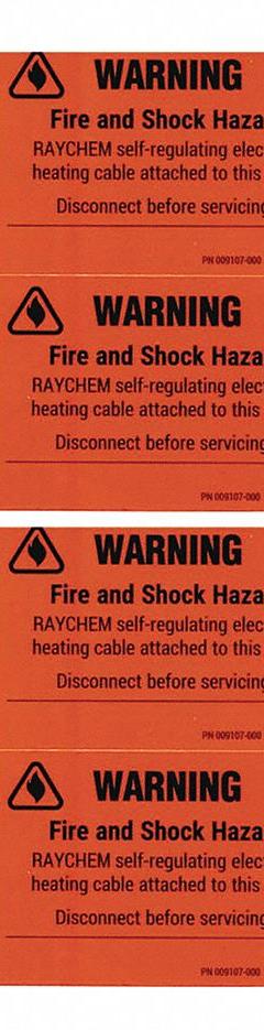 RAYCHEM Application Tape: WinterGard Heating Cables, Application Tape (MPN 062231-000). Key specifications — Product Type: Application Tape; Brand: RAYCHEM; Includes: (10) Electric Trace Labels; For Use With: WinterGard Heating Cables.