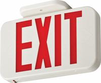 LED Exit Sign: LED, White, Red/Green, 1 or 2 Faces, End, Not Battery Powered, Without Battery Backup (MPN EXRG). Key specifications — Voltage: 120/277 V AC; Directional Indicators: Universal Field Selectable Chevrons; Text Color: Red/Green; Brand: LITHONIA LIGHTING; Emergency Battery Backup: No; Housing Color: White; Lighting Technology: LED; Self Diagnostics: No.