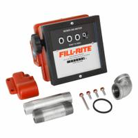 FILL-RITE Mechanical Flowmeter: 4-Digit Mechanical Fuel Transfer Meter, Aluminum, 1 in FNPT, FNPT (MPN 901CMK4200). Key specifications — Display Type: Mechanical; Brand: FILL-RITE; O-Ring Material: Buna-N; Accuracy: +/-2%; Seal Material: Viton; Unit Of Measure: Gallons.