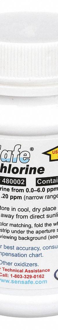 INDUSTRIAL TEST SYSTEMS Test Strips: Free Chlorine, Strip, 50 Tests, Free Chlorine (MPN 480002). Key specifications — Test Form: Strip; Brand: INDUSTRIAL TEST SYSTEMS; Parameter Measurements Included: 0 to 1.2 Chlorine Method B.