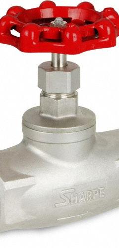 SHARPE Globe Valves: For Steam Media, Stainless Steel, 3/4 in Pipe Size, Socket x Socket, Female (MPN 4371006060). Key specifications — Seat Material: Metal; Brand: SHARPE; Stem: Rising.
