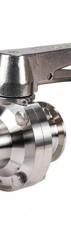 DIXON Butterfly Valve: 3/4 in Pipe Size, Clamp, 140 psi Max. Pressure (CWP), 316L Stainless Steel (MPN B5107S075CC-C). Key specifications — Average Surface Roughness (Ra): ≤ 32 micron; Brand: DIXON; Stop Positions: 13; Handle Type: Lever; Body Material: 316L SS; Disc Material: 316L SS.