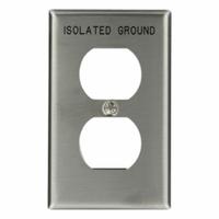 LEVITON Wall Plate: Duplex Outlet, 1 Gang, Std Size (MPN 84003-IG). Key specifications — Brand: LEVITON; Material: Stainless Steel.