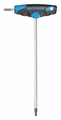 GEDORE Torx Key: 2 Tips, Torx, Single Ball End, T20 Tip Size, Long, Alloy Steel, Chrome, T-Handle (MPN DT 2143 KTX T20). Key specifications — attr1205415: GEDORE; attr1205419: Chrome.