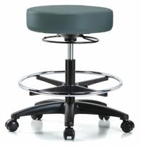 ESD Cleanroom Stool: Vinyl, Ht Range 20 1/2 in to 28 in, 17 in Seat Wd, 17 in Seat Dp, 5 Glides (MPN GRVMBSO-RG-CF-RC-8546). Key specifications — Brand: APPROVED VENDOR; Foot Support: Yes; Base Material: Fiberglass; Number of Casters: 0.