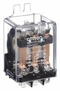 OMRON Flange Mount Relay: Surface (Side Flange) Mounted, 30 A Current Rating, 240V AC, 3PDT (MPN MJN3CF-AC240). Key specifications — Brand: OMRON; Base Type: Octal; Mounting Style: Side Flange; Electrical Connection: Quick-Connect Terminal; Manufacturer Part Number: MJN3CF-AC240; Operating Current: 10 A at 240V AC (Inductive Load); Series: MJN Series.