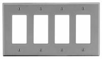 HUBBELL Wall Plate: Decorator-Rocker, 4 Gang, Gray, Std Size (MPN P264GY). Key specifications — Brand: HUBBELL; Material: Polycarbonate.