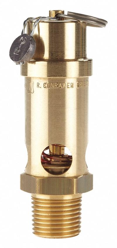 CONRADER Safety Valve: Soft Seat, 1/2 in (M)NPT Inlet (In.), 250 psi Preset Setting (PSI) - Soft Seat Pneumatic Safety Valves